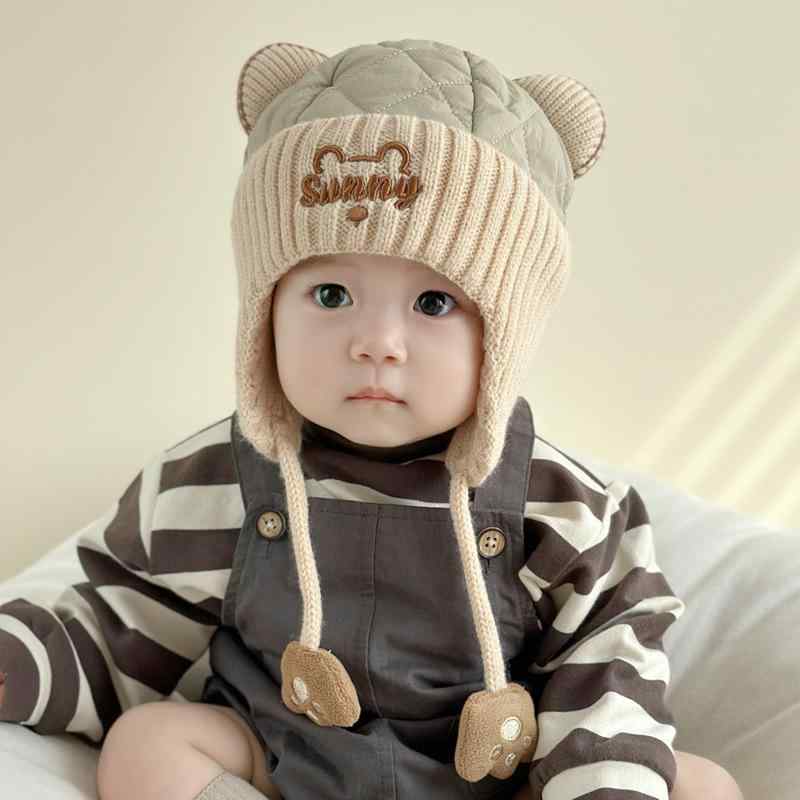 帽子 ベビー 男の子 秋冬 クマ耳 耳あて付き 防寒 保温 中綿 アクリル ポリエステル 赤ちゃん 乳幼児 0..