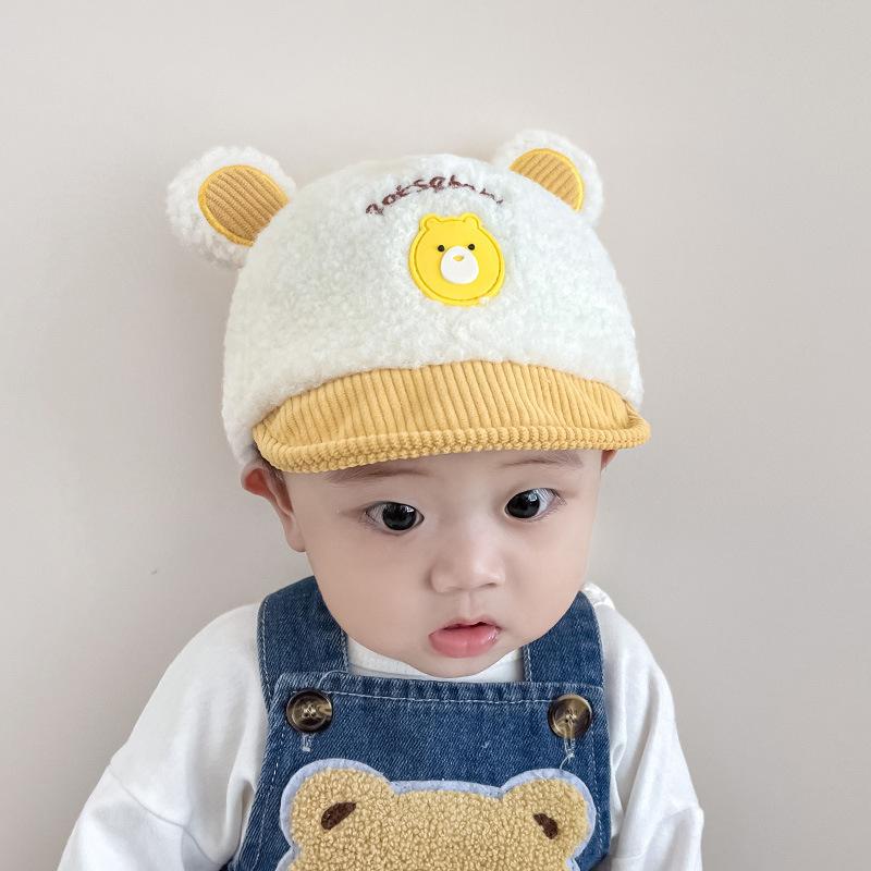 キャップ ベビー 子供用 赤ちゃん 新生児 乳幼児 冬用 アクリル クマ柄 刺繍デザイン かわいい 保温 日よけ対策 ショートブリム ソフトつば