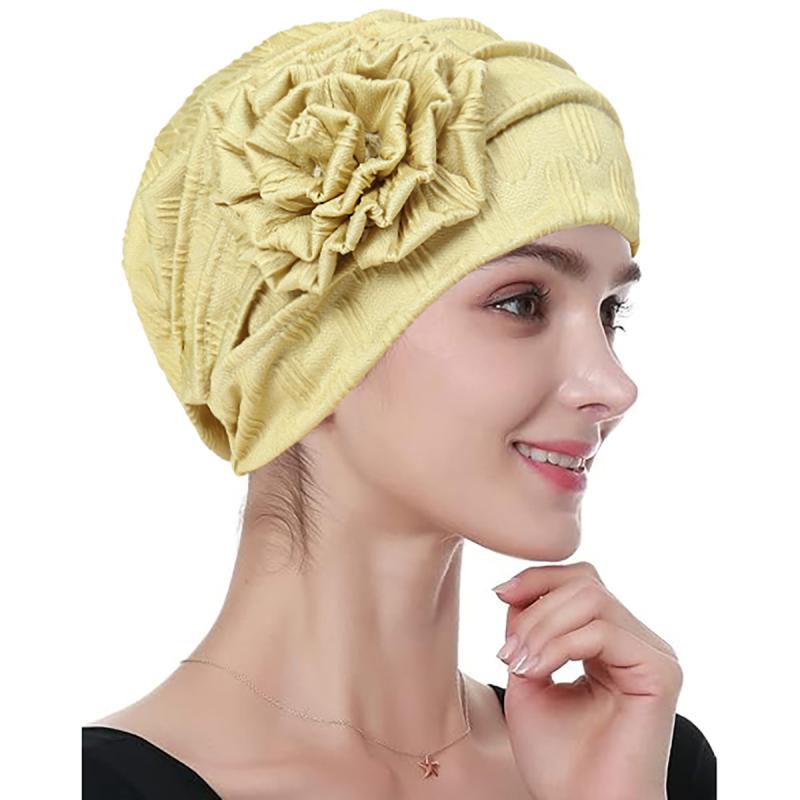 楽天花りぼんヘッドスカーフ レディース マタニティ 産後 ムスリム 無地 サイド花柄アップリケ ターバン ヒジャブ ポリエステル ドーム型 カジュアル 普段使い ソフトタッチ グリーン ブラック ホワイト