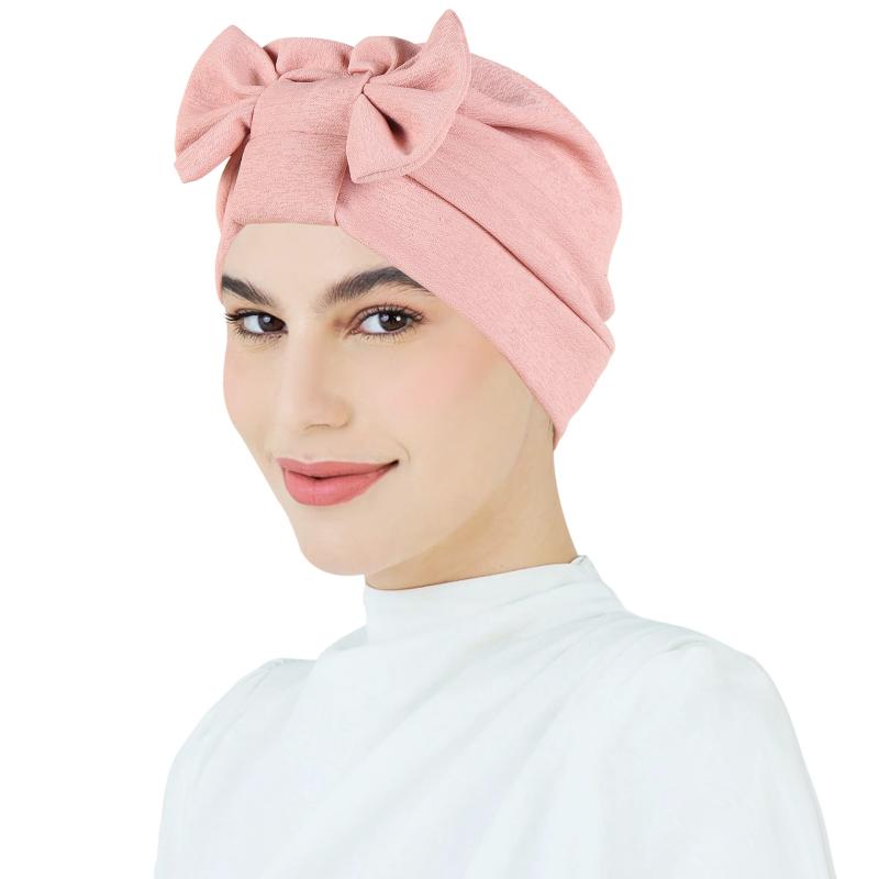 ターバン レディース 竹繊維 麻 ポリエステル 無地 リボン イスラム帽 インド風 ヘッドスカーフ ドーム..