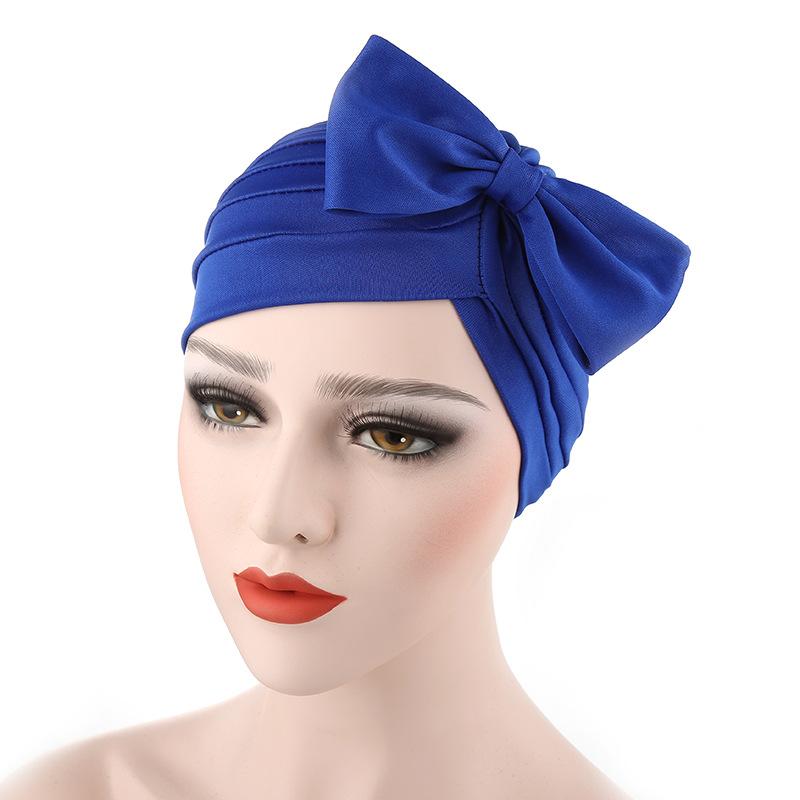 ターバン レディース プリーツ リボン 無地 イスラム インド風 綿 コットン サイズ調整可能 ヘッドスカ..