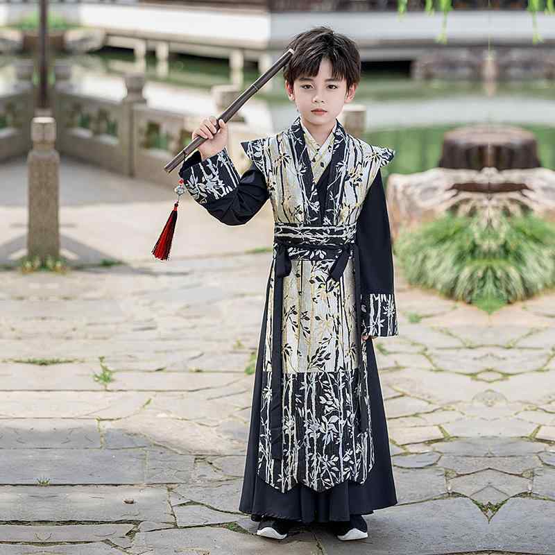子供服 男の子 チャイナ服 中国風 民族 時代劇風 伝統衣装 書生スタイル かっこいい セットアップ ポリ..