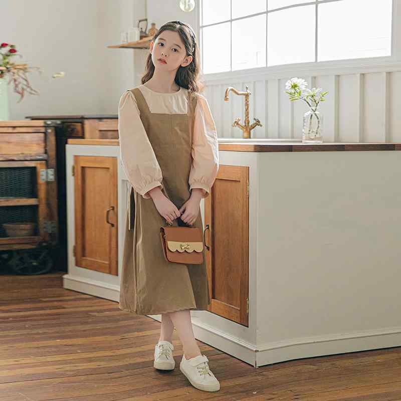 セットアップ キッズ 女の子 ジュニア 韓国ファッション 長袖 シャツ トップス ジャンパースカート ワ..