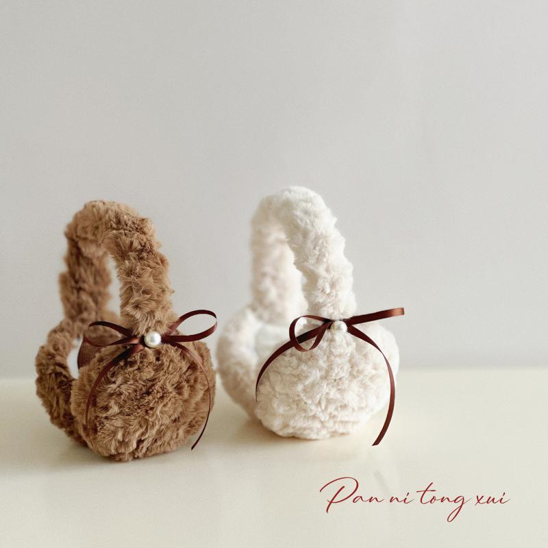 耳当て レディース ふわふわ もこもこ パール リボン ラビットファー調 フェイクファー 防寒 防風 保温..