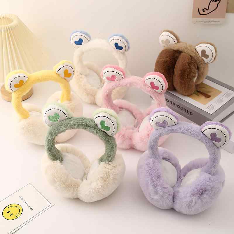 イヤーマフ キッズ 子供用 男女兼用 カエルデザイン ハート かわいい もこもこ ボア 保温 防寒 快適 折..