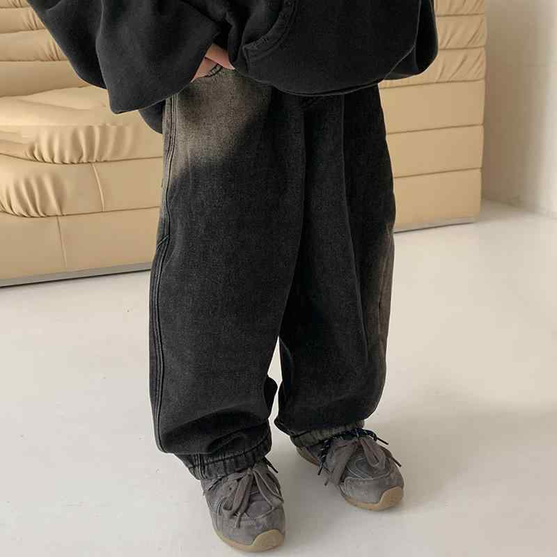 デニムパンツ 男の子 キッズ 小学生 レトロ 韓国ファッション 裏起毛 コットン ソフト ウエストゴム カ..