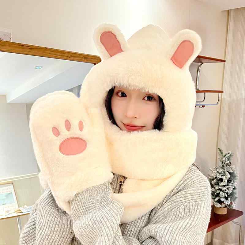 帽子 レディース 冬 防寒 ハット うさ耳 くま耳 アニマル もこもこ ふわふわ フェイクファー マフラー ..