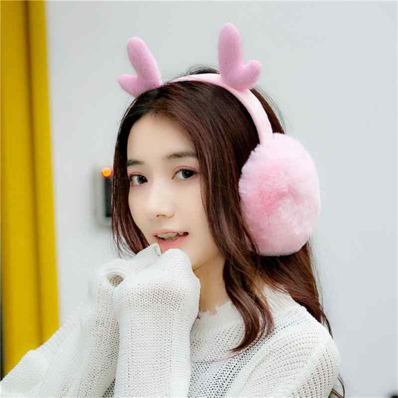 耳当て 男女兼用 鹿角デザイン 韓国風 もこもこ ファー ボア イヤーマフ かわいい おしゃれ 保温 防寒 ..