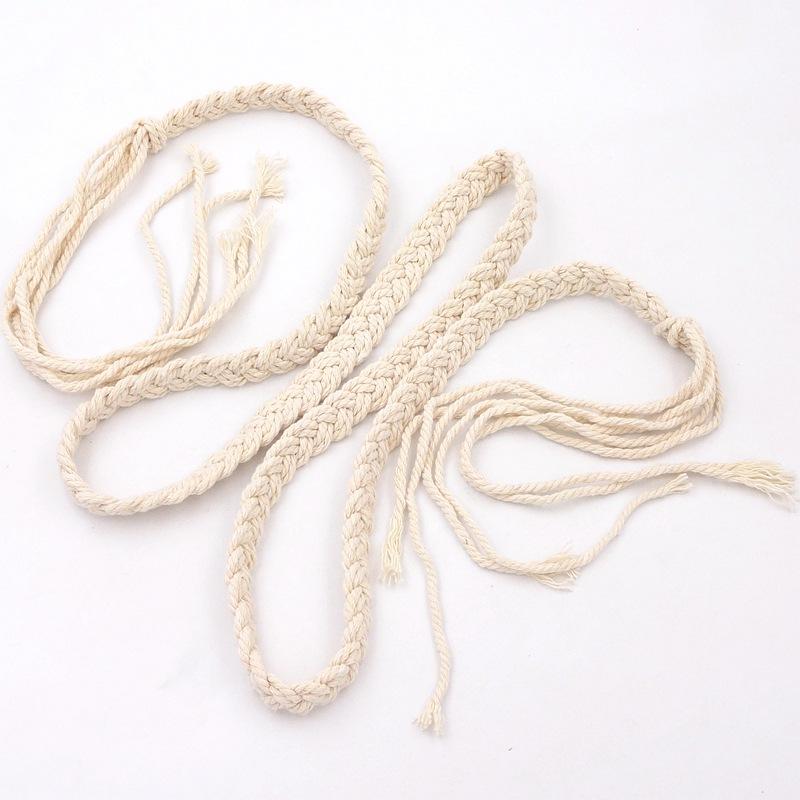 腰飾り レディース 手編み 腰ひも チェーンベルト レトロ ヴィンテージ 綿素材 オフホワイト カジュア..