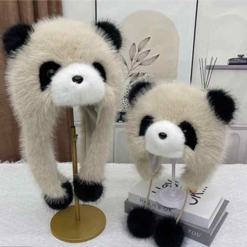 帽子 トラッパーハット レディース かわいい パンダ キャラクター 小顔効果 耳当て付き ふわふわ フェ..