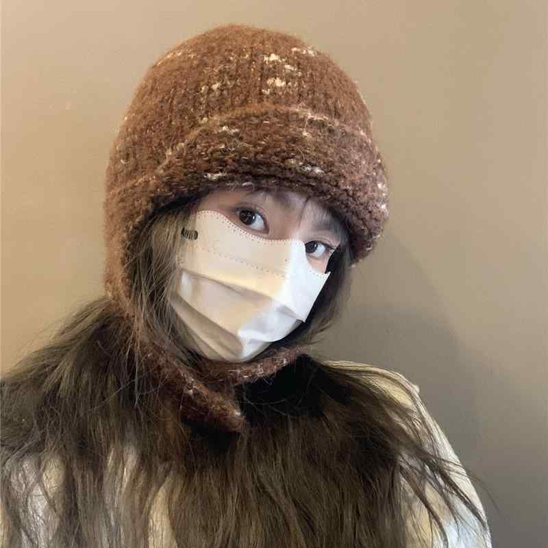 帽子 ニットフライトキャップ レディース 小顔効果 ウール混 耳あて付き 防寒 保温 防風 あったか 秋冬 韓国風 レトロ 通学 普段使い