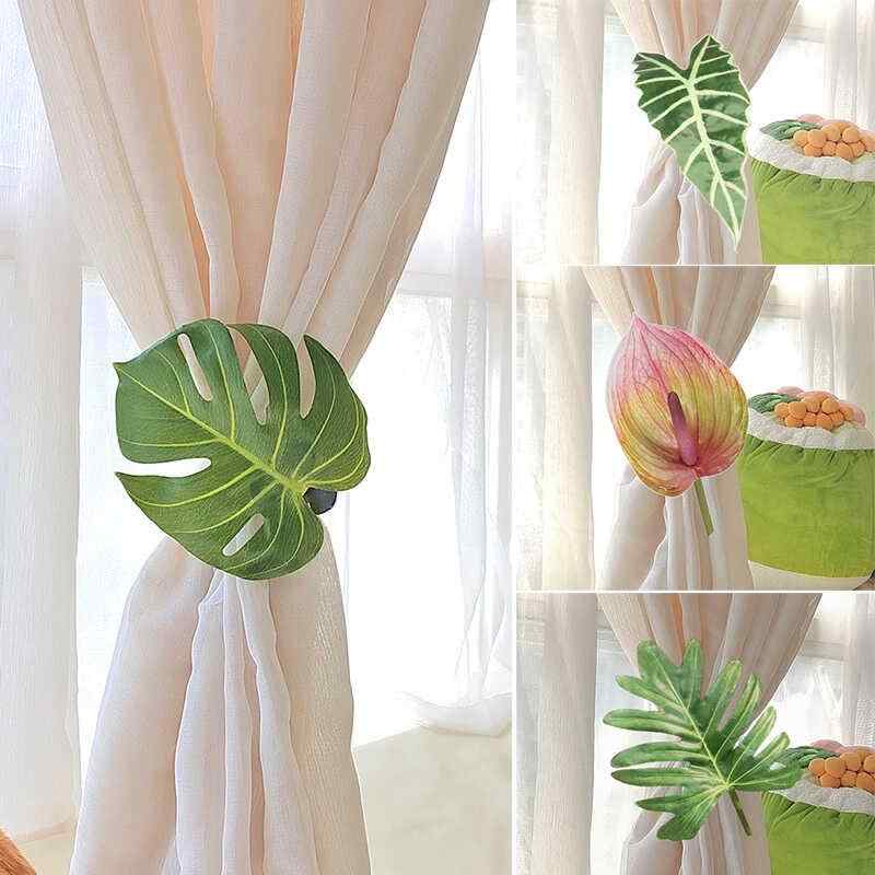 カーテン タッセル クリップ リーフ柄 ボタニカルデザイン おしゃれ モダン 固定 開閉 ホルダー タイバ..