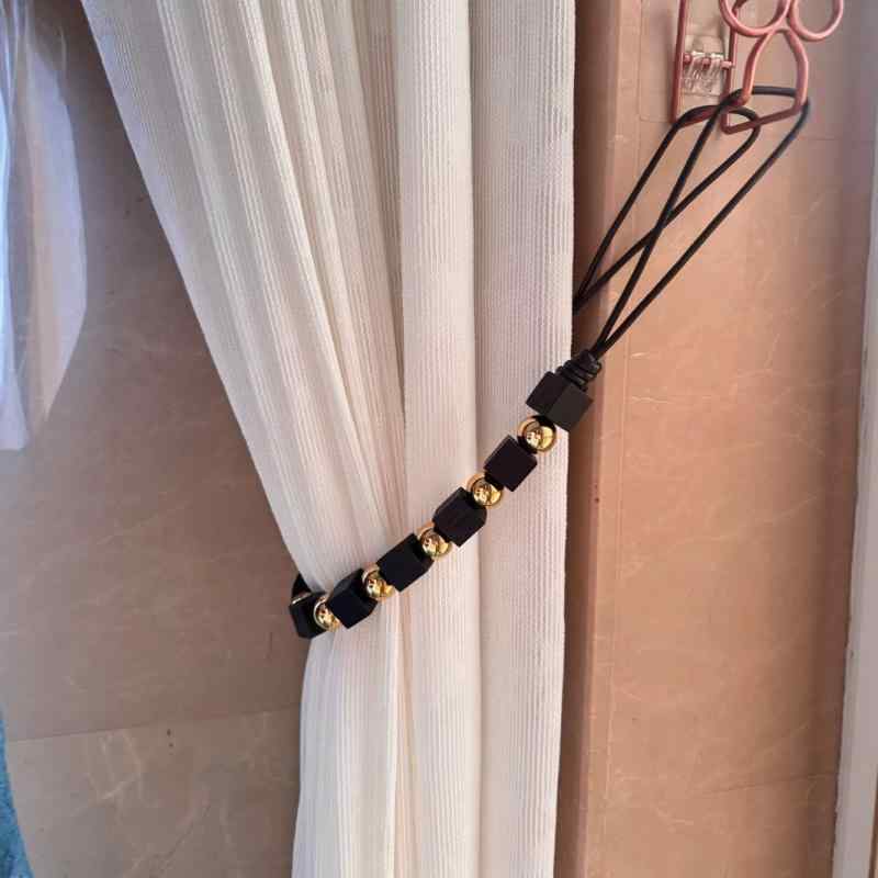 カーテンタッセル 木製 スクエア ウッドビーズ ブラック ブラウン シルバー 窓飾り タイバック 留め具 ..