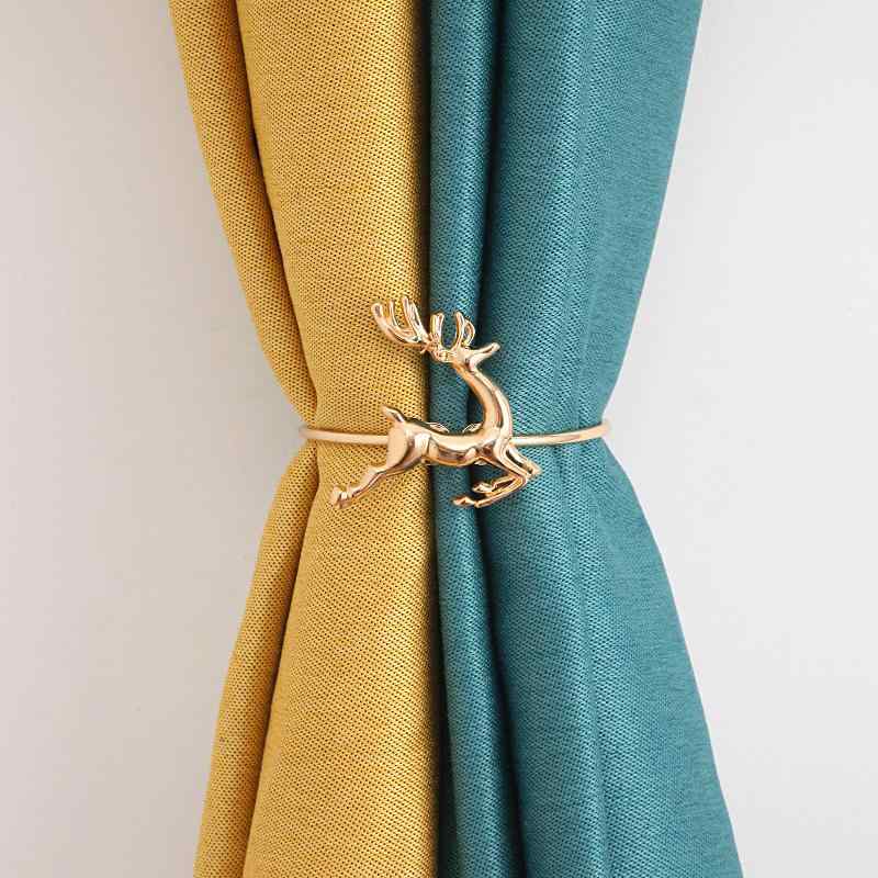 カーテン留め 穴あけ不要 シンプル 高級感 金属製 ゴールド シルバー 鹿 動物モチーフ タッセル クリッ..