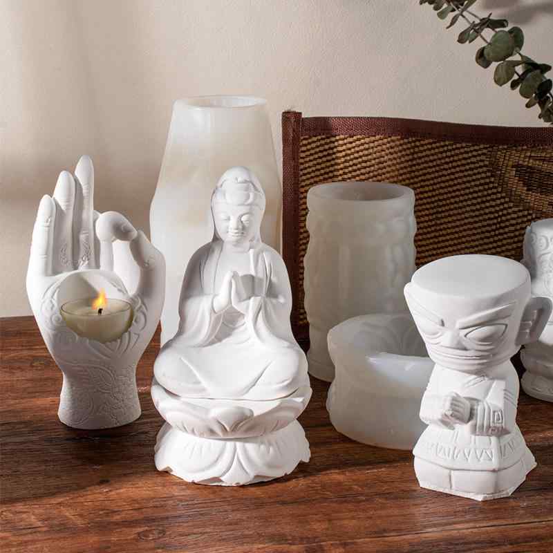 シリコンモールド DIY 手作り キャンドル アロマストーン 石膏 観音仏像 仏頭 釈迦如来 蓮の台座 三星..