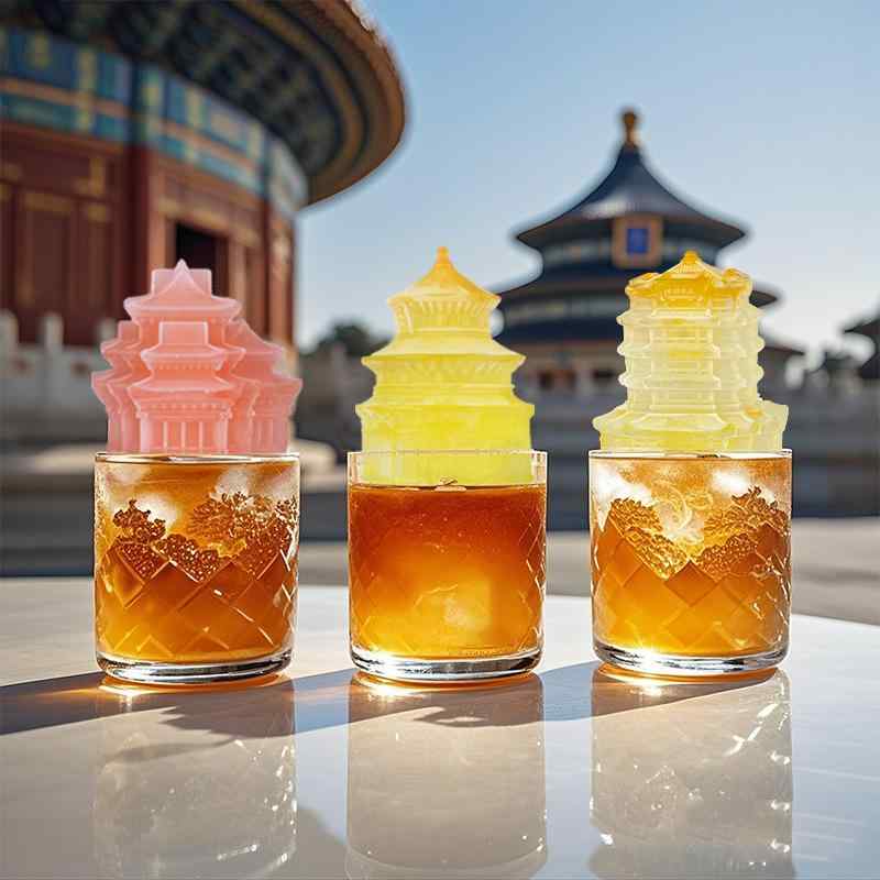 製氷皿 シリコンモールド 4個取り 黄鶴楼 祈年殿 長城 紫禁城 建築 ランドマーク 家庭用 食品グレード 急速冷凍 型離れ抜群 アイスキューブ お菓子 チョコレート 手作り DIY