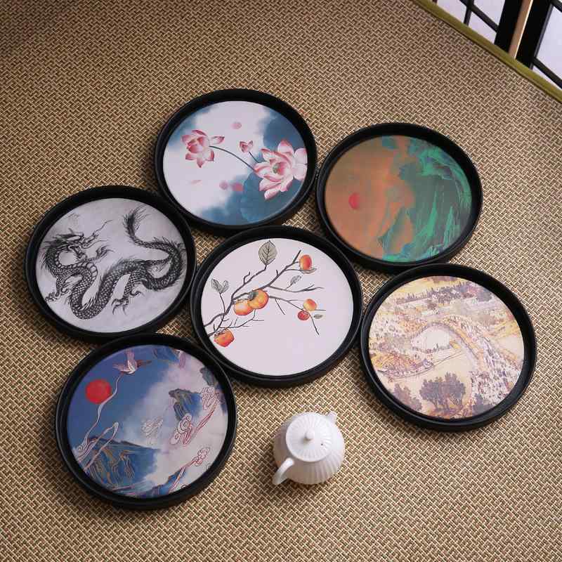 茶盤 新中式 レトロ 中華風 家庭用 吸水 速乾 陶器 セラミック ブラック 小型 ミニ 干泡茶台 貯水 養壺盤 茶器置き コースター