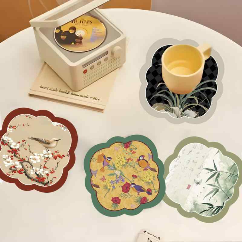 テーブルマット 新中華風 禅風 珪藻土 花柄 吸水速乾 断熱マット コースター ランチョンマット 茶器マット 食卓マット 茶席 茶道 来客用 おしゃれ 和モダン