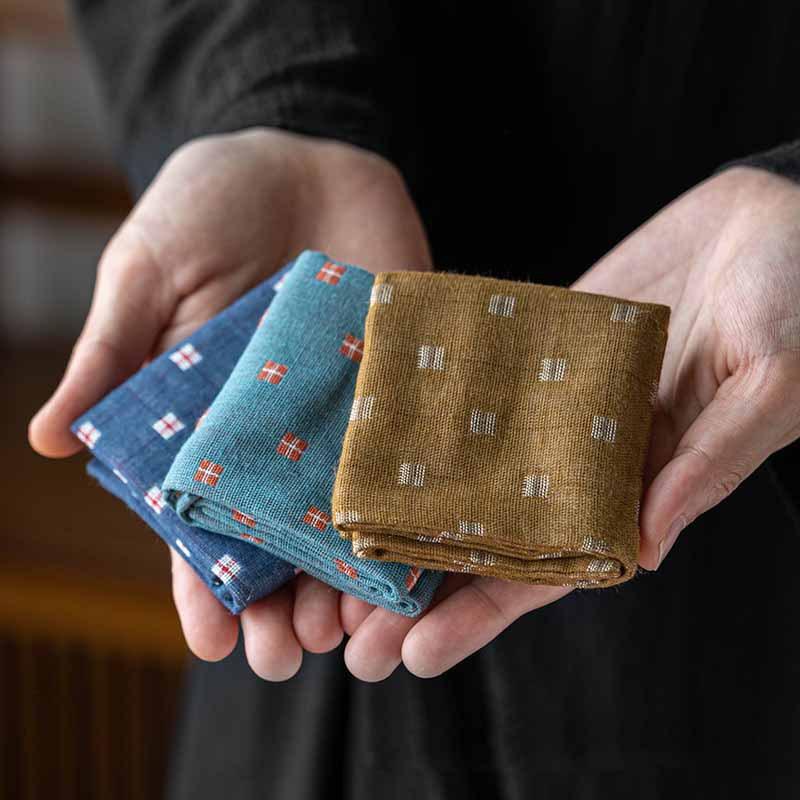 茶巾 コットンリネン 吸水性 速乾性 和モダン シンプル ナチュラル 清潔感 茶道 お茶会 来客用 茶卓 テーブルふきん クロス 布巾 ブルー グレー ブラウン