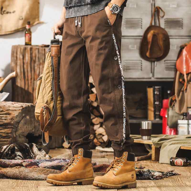 カーゴパンツ メンズ 男性用 新疆コーマ綿 秋冬 アメカジ ヴィンテージ ゆったり ストレート ワイド 微ストレッチ 形態安定 切り替え カジュアル スポーツ 普段使い キャラメル ブラック