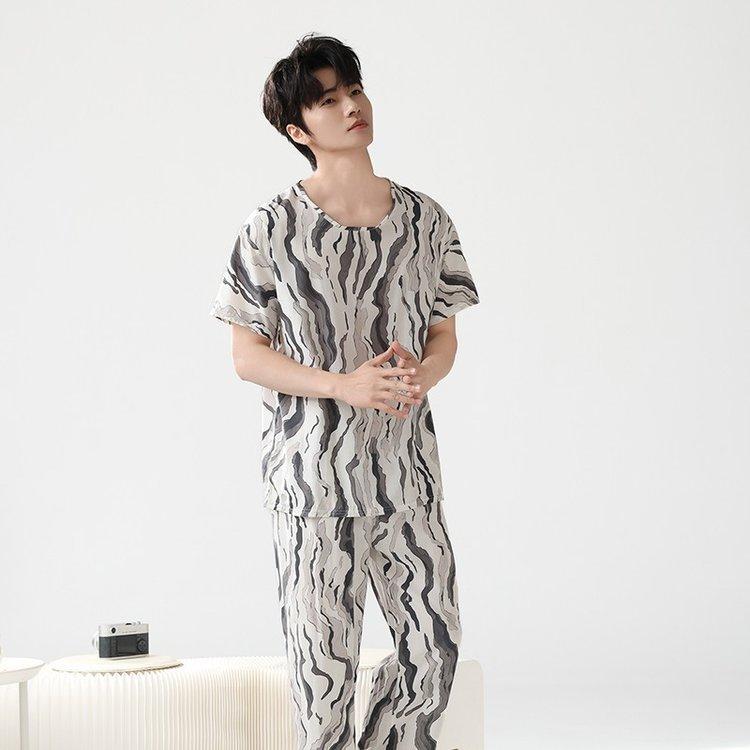 パジャマ メンズ 男性用 中高年 お父さん シニア 半袖 9分丈パンツ セットアップ ルームウェア 部屋着 再生繊維 薄手 高密度 接触冷感 吸湿速乾 通気性 快適 リラックス 普段使い おうち時間 春夏