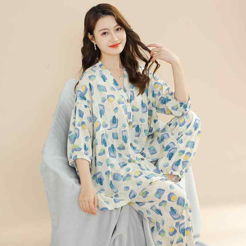 パジャマ レディース 春夏 綿麻 七分袖 ジョガーパンツ ロングパンツ ルームウェア セットアップ 通気性 快適 部屋着 お出かけ ワンマイルウェア カジュアル リラックスウェア