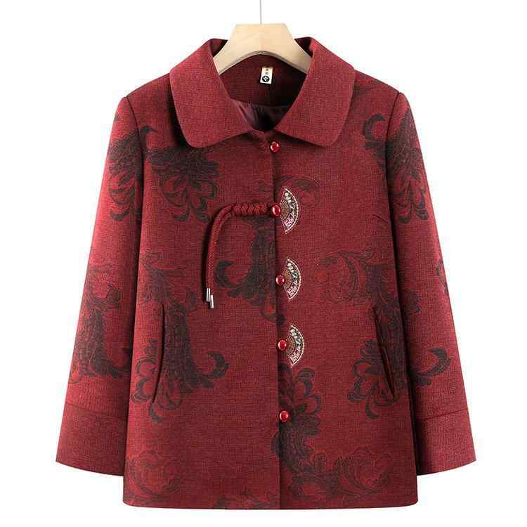 ジャケット レディース ママ ミセス シニア 祖母 春夏 唐装 民族風 チャイナジャケット 盤ボタン スタンドカラー 立ち襟 刺繍 花柄 上品 エレガント 綿混 ワインレッド カーキ ミリタリー トップス アウター 羽織り 普段使い お出かけ