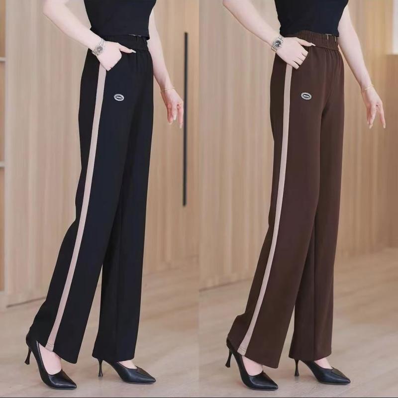パンツ レディース 大きいサイズ ゆったり ハイウエスト ストレート ウエストゴム カジュアル スポーツ リラックス 普段使い 体型カバー お腹カバー 細見え 着回し ロング丈 春夏 ポリエステル おしゃれ ブラック ブラウン