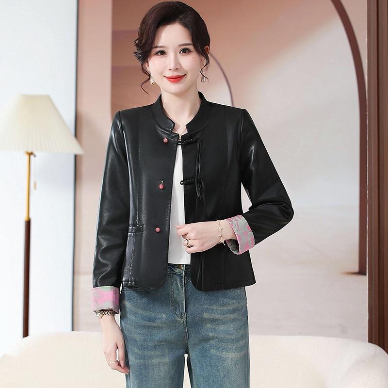 レザージャケット ブルゾン レディース ショート丈 スタンドカラー 長袖 ゆったり ルーズフィット 高級感 フェイクレザー ポケット付き 低身長 秋アウター カジュアル ブラック ベージュ