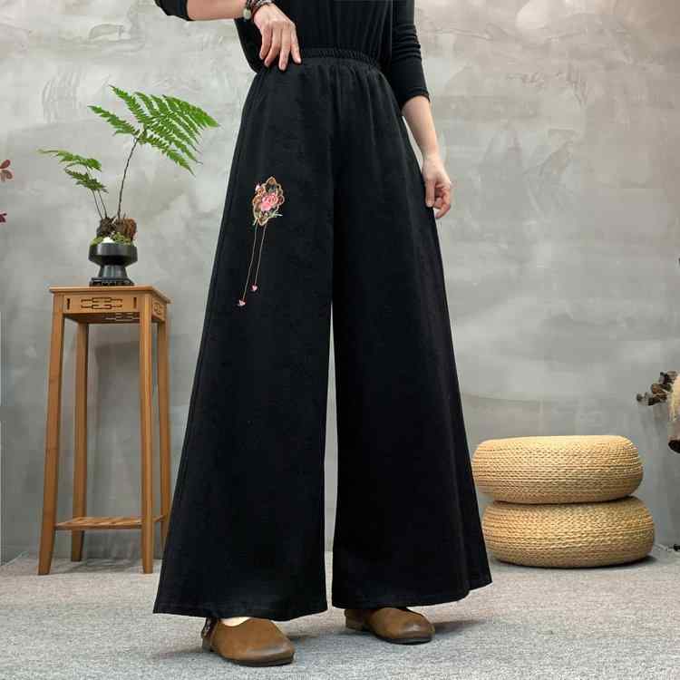 ワイドパンツ レディース ミセス 綿麻素材 麻混 ゆったり ルーズ レトロ きれいめカジュアル ジャガード織り ハイウエスト ストレッチ 春夏 普段使い ロング丈(4)