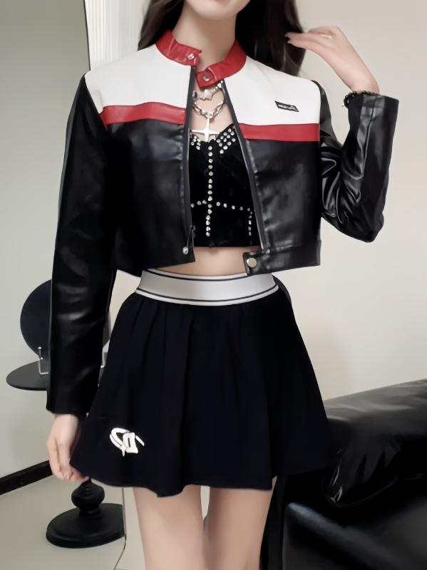 レザージャケット レディース ライダースジャケット ショート丈 ブルゾン スタンドカラー スタッズ フ..