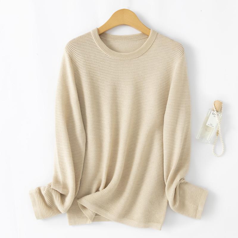 ニット レディース 春夏 上質メリノウール クルーネック 丸首 3D立体柄 無地 プルオーバー 長袖 ゆったり リラックスフィット 通勤 オフィス トップス
