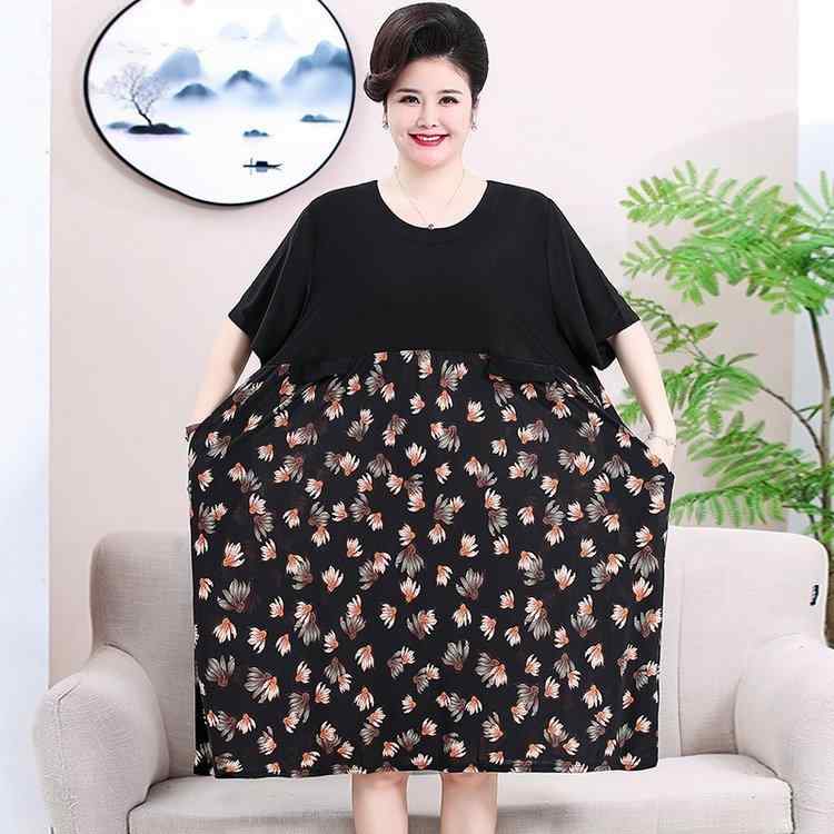 ワンピース レディース ママ向け 大きいサイズ 春夏 接触冷感 Aライン ゆったり 体型カバー 着痩せ 上品 高級感 普段使い お出かけ カジュアル ミモレ丈 リラックスフィット