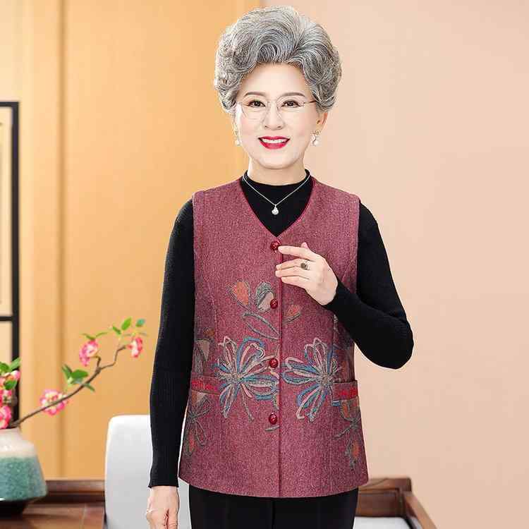 ジレ レディース シニア 婦人 ミセス ママ 大きいサイズ ゆったり 体型カバー 春秋 花柄 総柄 羽織り ポリエステル ポケット付き 上品 エレガント レッド ブルー