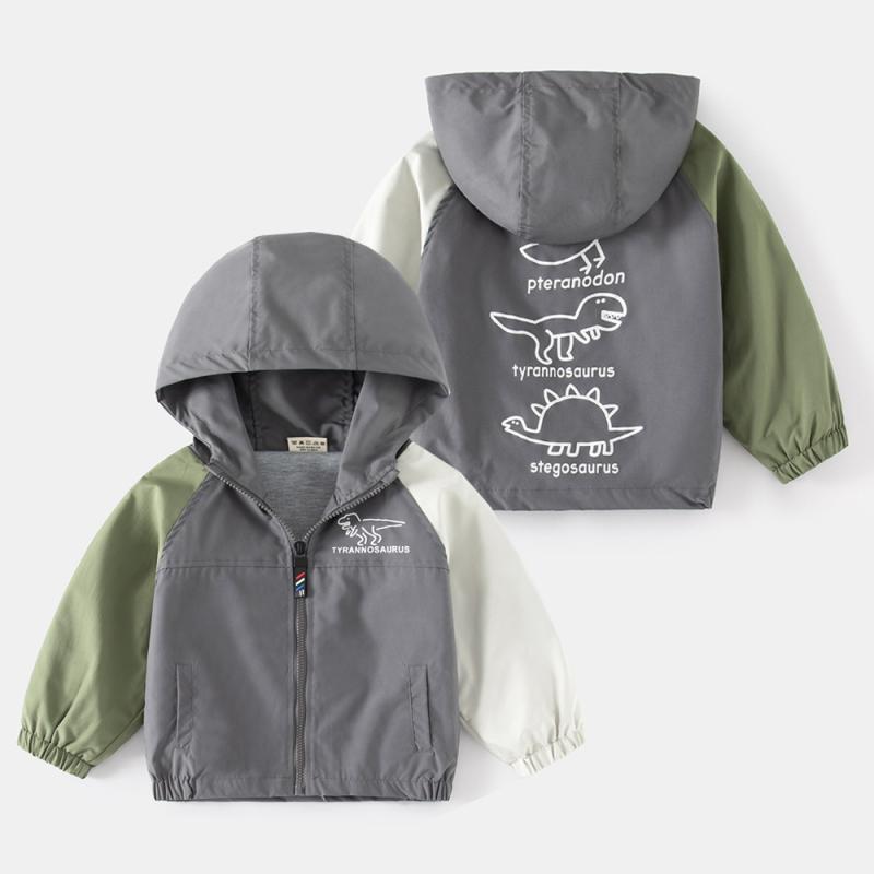 ジャケット 男の子 キッズ 小学生 フード付き 長袖 切り替え袖 アニマル柄 ウィンドブレーカー マウン..