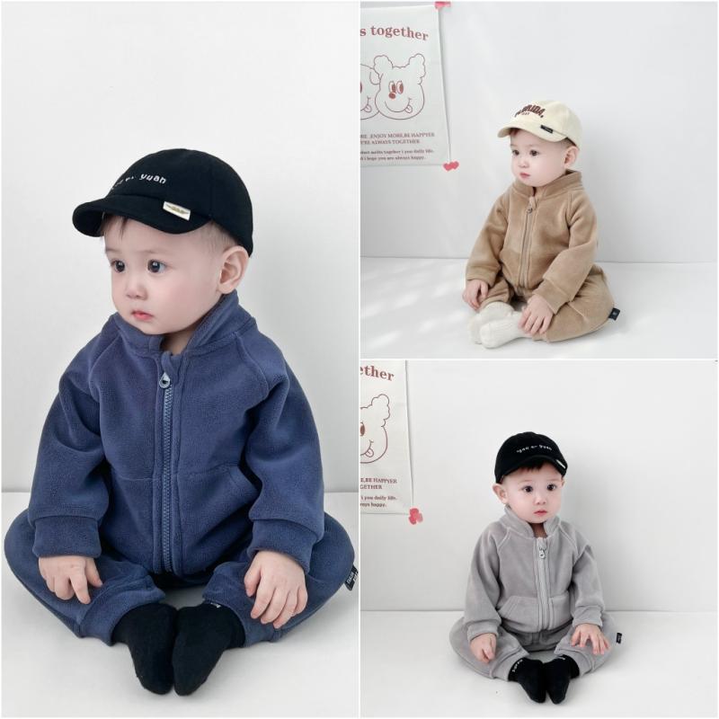 ロンパース ベビー 男の子 女の子 新生児 秋冬 裏起毛 ボア 厚手 長袖 ファスナー 前開き カバーオール つなぎ 防寒 暖か カーキ グレー ブルー
