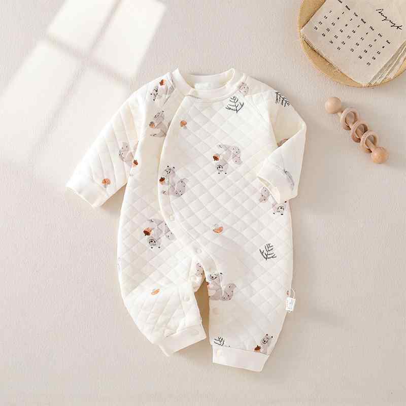 カバーオール ロンパース ベビー 新生児 男女兼用 秋冬 中綿入り 厚手 長袖 あったか 保温 綿 前開き ..