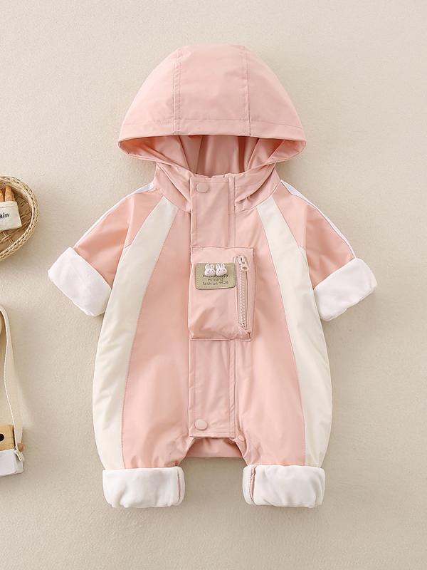 ロンパース 女の子 ベビー カバーオール フード付き 裏起毛 マウンテンパーカー風 アウター 秋物 新生..