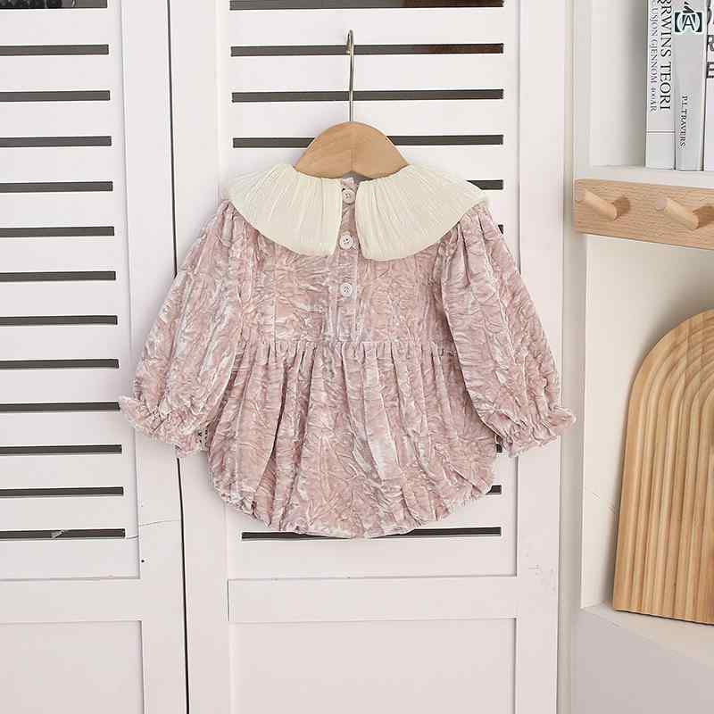 カバーオール ロンパース 女の子 赤ちゃん ベビー コーデュロイ 綿 裏地綿 春秋 長袖 三角タイプ お出かけ 普段使い かわいい ピンク ライトブルー 2