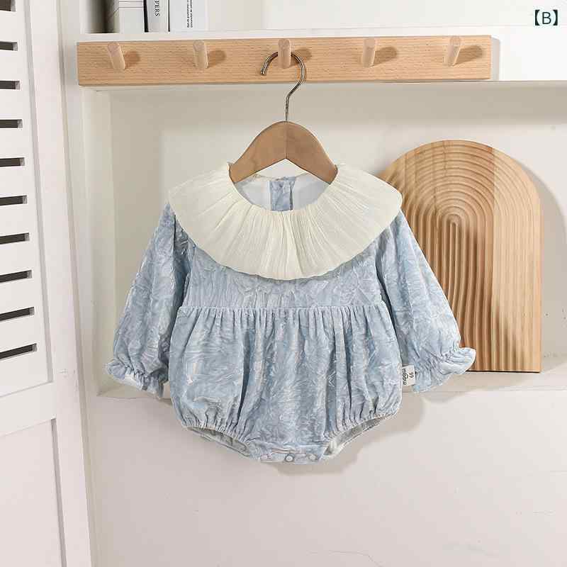 カバーオール ロンパース 女の子 赤ちゃん ベビー コーデュロイ 綿 裏地綿 春秋 長袖 三角タイプ お出かけ 普段使い かわいい ピンク ライトブルー 3