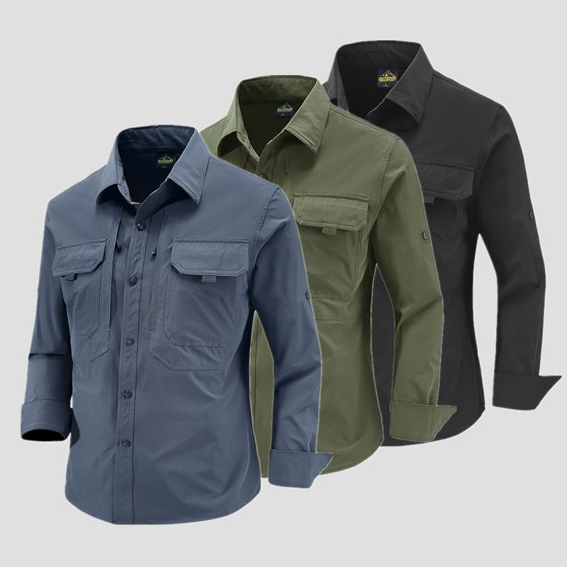 シャツ メンズ 男性用 長袖 速乾 ストレッチ 通気性 ゆったり リラックスフィット アウトドア ミリタリー ワーク 作業服 ビジネス オフィスカジュアル 通勤 普段使い 春夏秋 混紡素材(4)