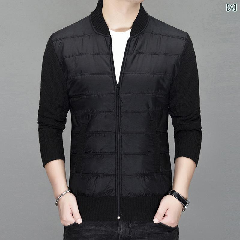 ニット メンズ 男性用 Vネック カーディガン 裏起毛 厚手 保温 暖かい 秋冬 ポリエステル 綿混紡 スリム 欧米風 カジュアル 普段使い