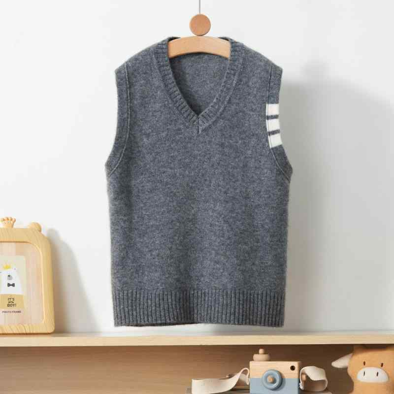 ニットベスト キッズ 男女兼用 Vネック カシミヤ 厚手 スクール風 小学生 ジュニア 秋冬 カジュアル 無..