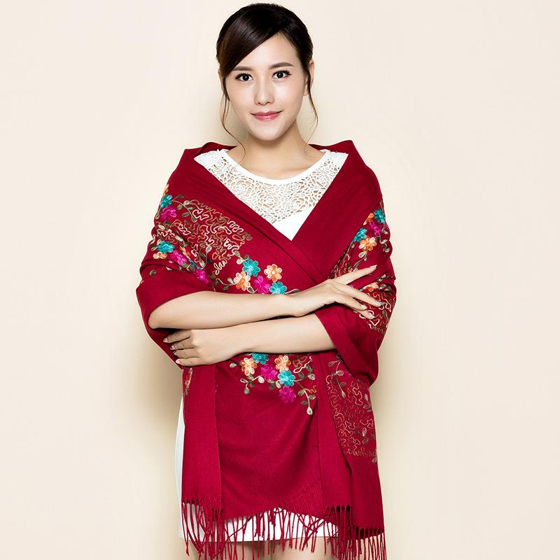 ストール レディース 女性用 梅の花 刺繍 カシミヤタッチ ショール 民族調 エスニック柄 ポンチョ ケー..