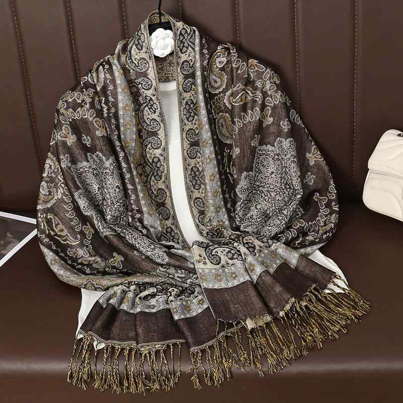 スカーフ レディース ボタニカル柄 花柄 ジャガード織り ポリエステル カシミヤタッチ 大判 ショール ..