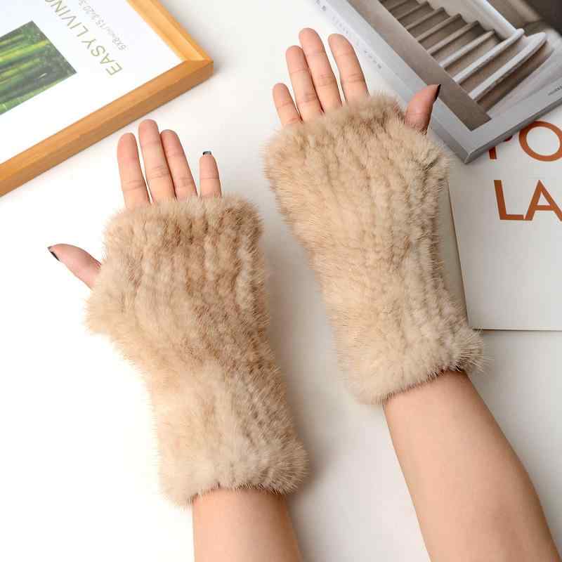 手袋 レディース 本革 レザー ミンクファー リアルファー 指なし オープンフィンガー グローブ 秋冬 防..