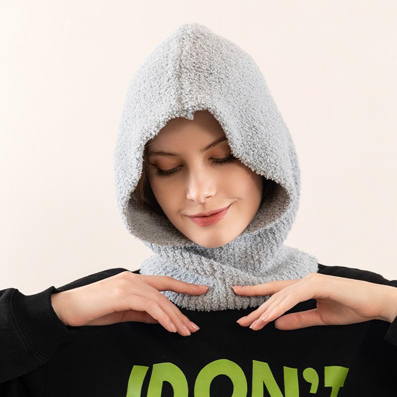 バラクラバ レディース 女性用 秋冬 小顔効果 防寒対策 温かい 耳まで暖かい ネックウォーマー一体型 フードウォーマー フェイスマスク カシミヤ混紡 グレー ブラック ピンク ベージュ ペア カップル(x2)(4)