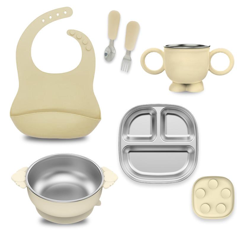 食器 ベビー キッズ 子供用 シリコン製 ステンレス製 プレート お皿 食事セット ランチプレート 仕切り..