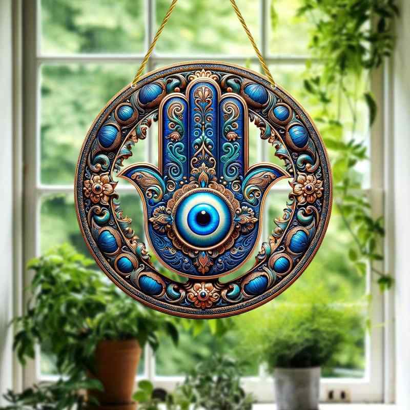 カーオーナメント 宗教モチーフ ボヘミアンスタイル 太陽チャーム 円盤型 アクリル製 軽量 ゴールド紐付き 吊り下げ式 インテリア雑貨 おしゃれ エスニック スピリチュアル 車内デコレーション(x2)