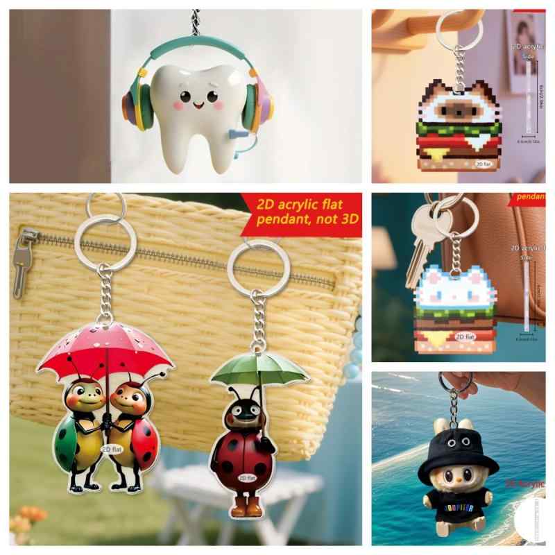 キーホルダー labubu 人形 ぬいぐるみ マスコット フィギュア 小動物 アニマル 2D 平面 アクリル製 車..